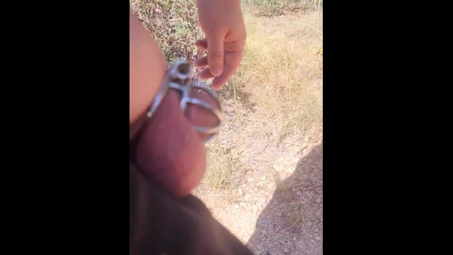 VERY RISKY!!! Chastity cage dick out Hiking!!! ????
