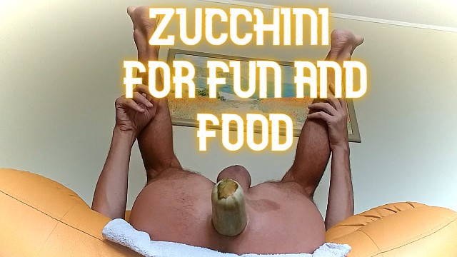 Zucchini for fun and food, deep anal fuck with zucchini, cooking breakfast with an anal plug