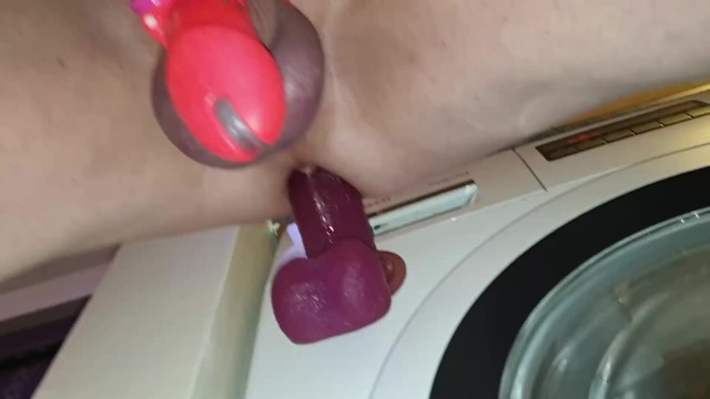 Being fucked by dildo stuck to washing machine on spin whilst I'm in Chastity
