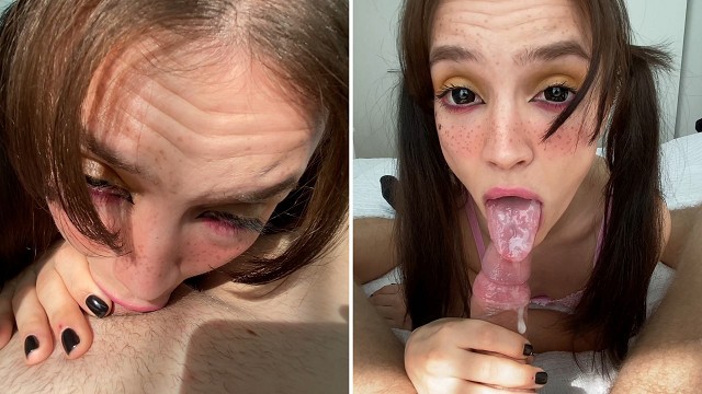 Stepsister instead of watching a cartoon had to do a blowjob and choke on cum