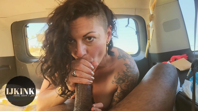 Sloppy car blowjob for BBC at festival by sexy brunette POV