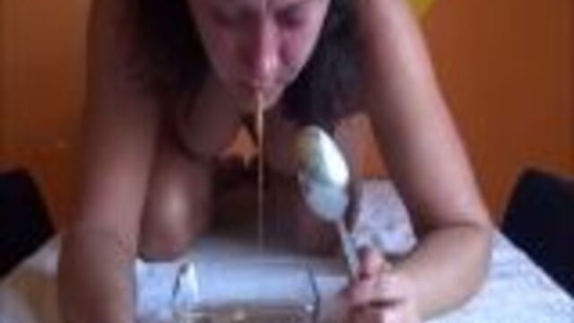 Lady Eats Yogurt With Shit