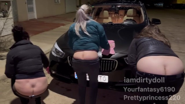 3 models farting butt crack car wash