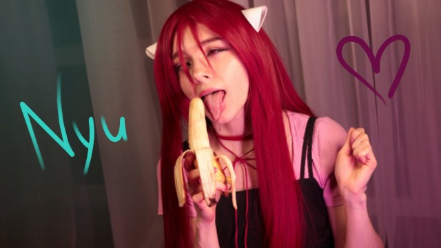 Nyu sucks the banana so thoroughly until it melts in his mouth. Elfen lied